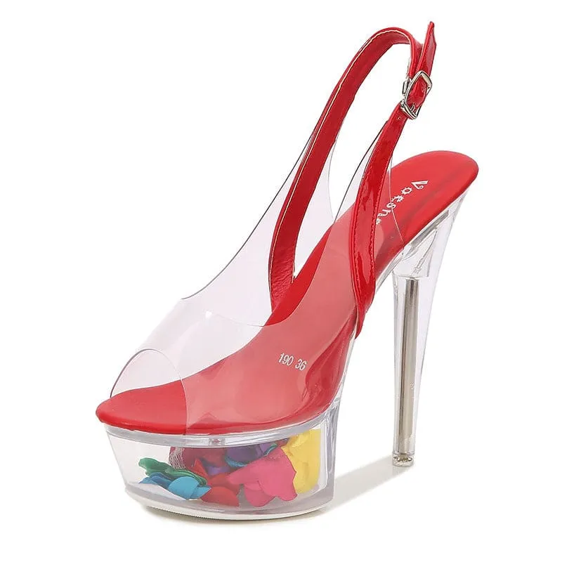 15cm Platform Shoes with Flower Filled Transparent Heel