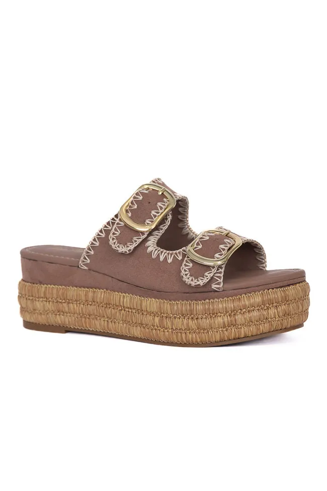 Airelle Suede and Embroidered Double Buckle Platform Sandals