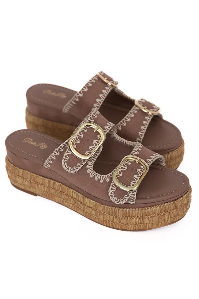 Airelle Suede and Embroidered Double Buckle Platform Sandals