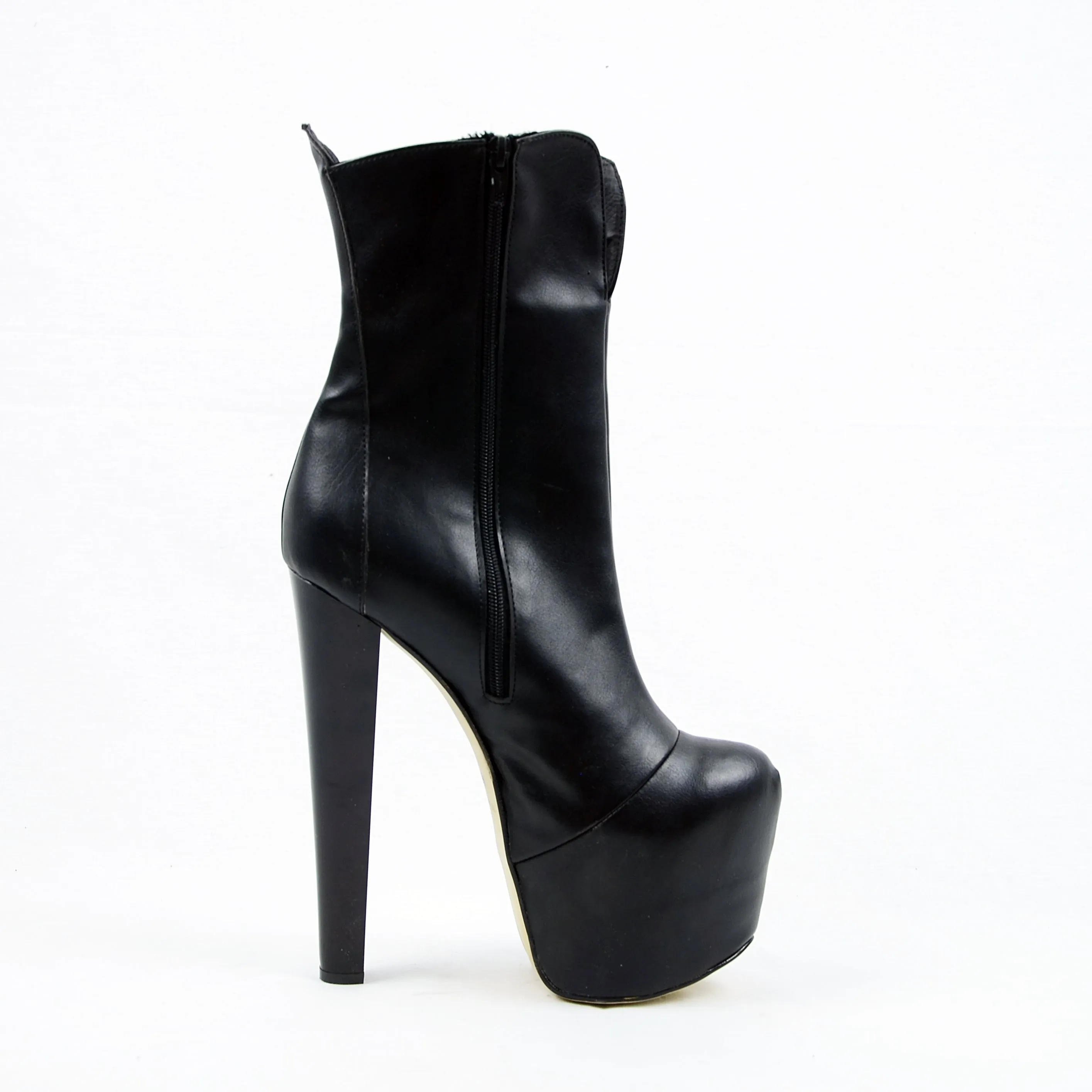 Black Faux Leather High Heel Platform Boots