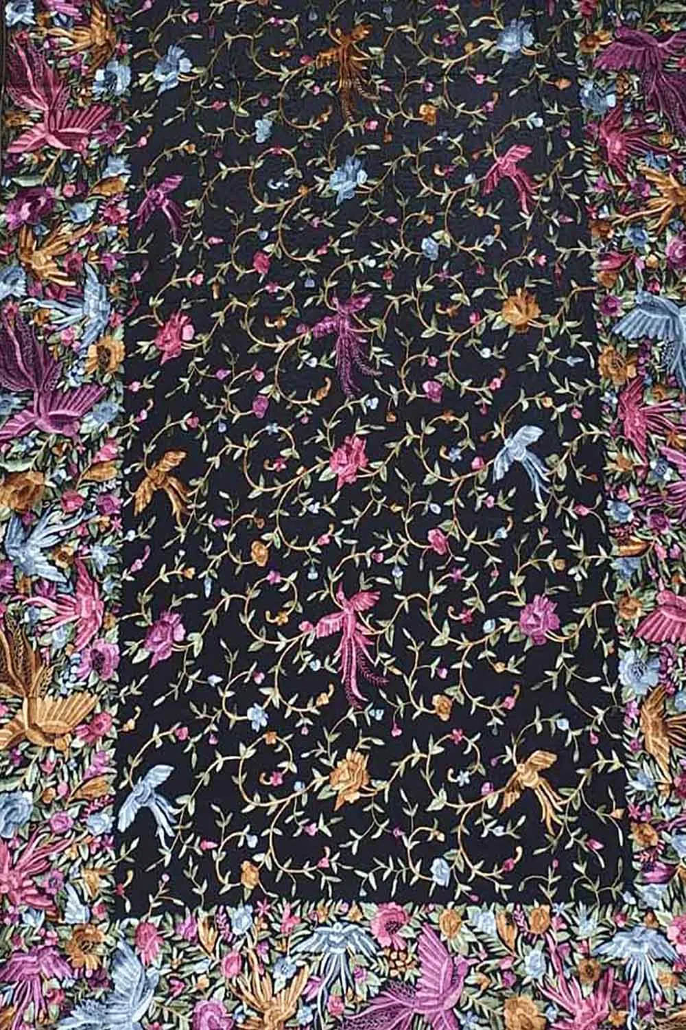 Black Hand Embroidered Pure Crepe Parsi Gara Work Saree