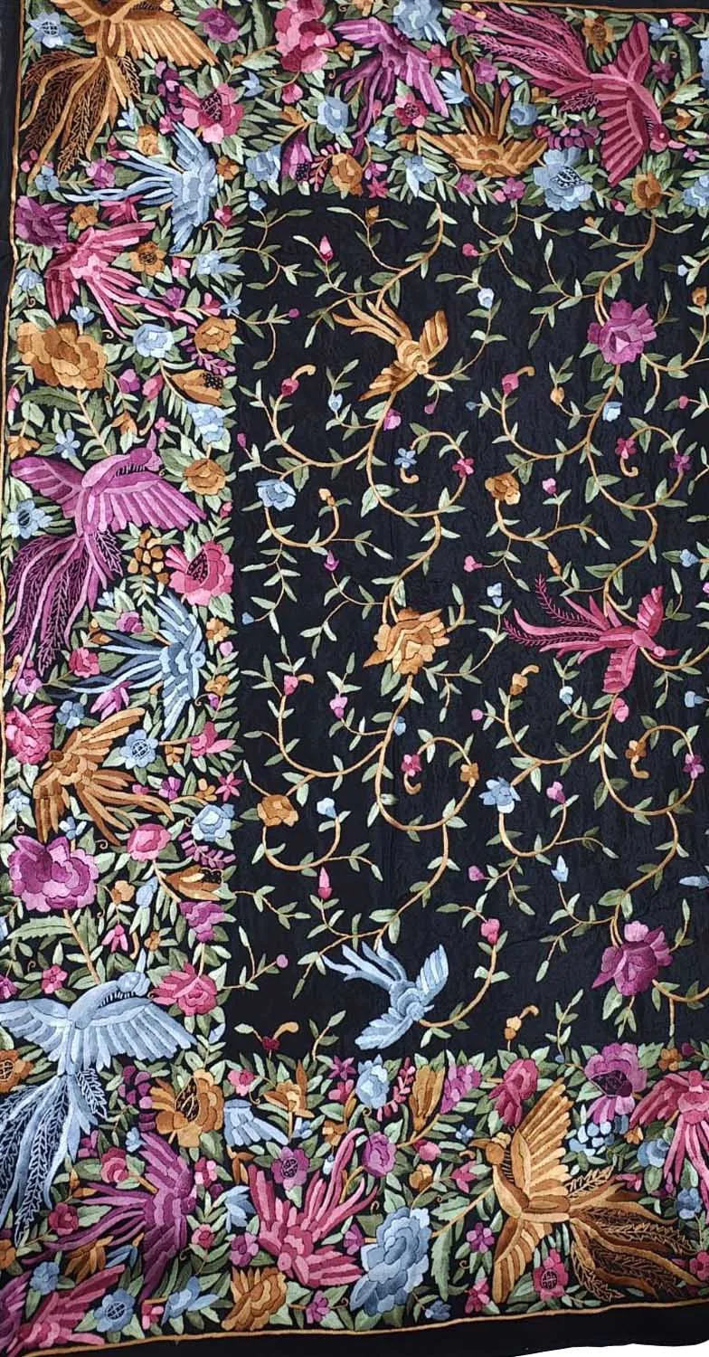 Black Hand Embroidered Pure Crepe Parsi Gara Work Saree
