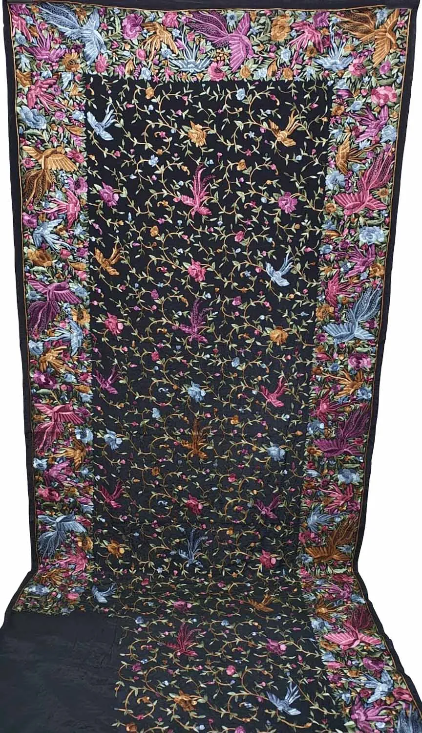 Black Hand Embroidered Pure Crepe Parsi Gara Work Saree