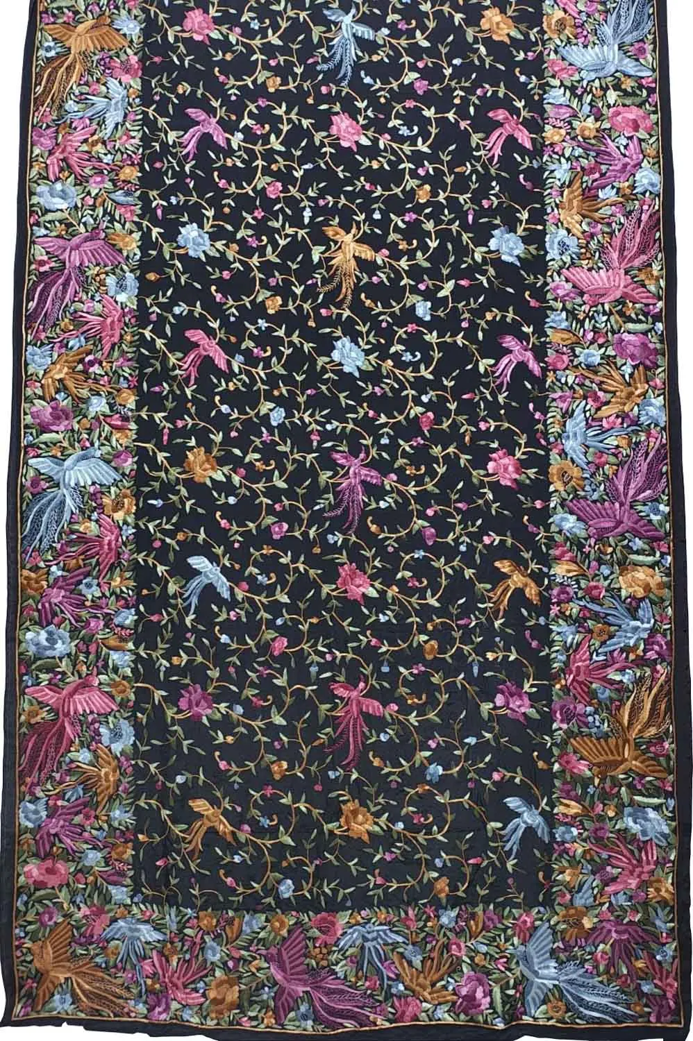 Black Hand Embroidered Pure Crepe Parsi Gara Work Saree