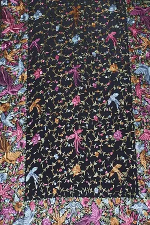 Black Hand Embroidered Pure Crepe Parsi Gara Work Saree