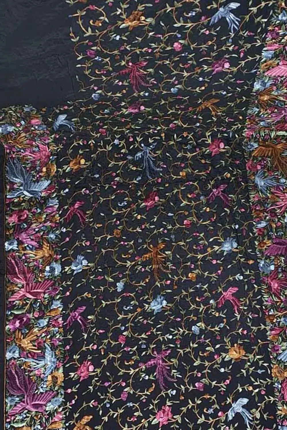 Black Hand Embroidered Pure Crepe Parsi Gara Work Saree