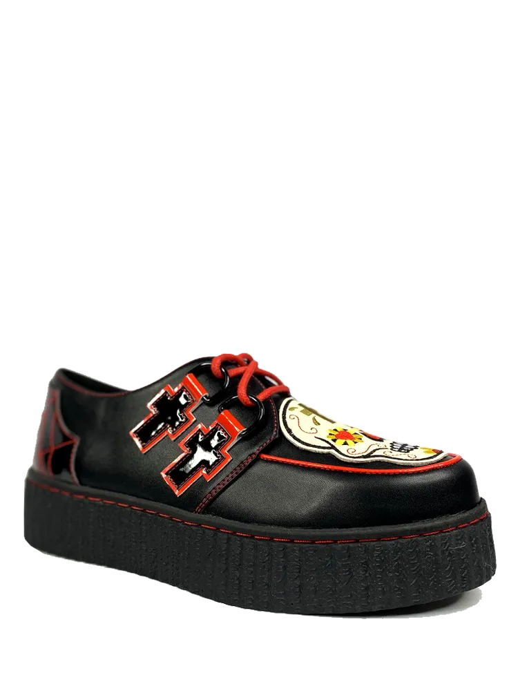 Black/Red Krypt Muerta 1.5" Platform Creeper Shoe