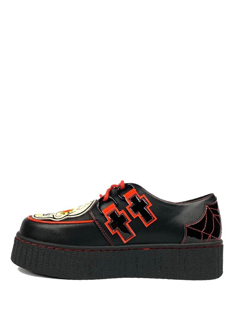 Black/Red Krypt Muerta 1.5" Platform Creeper Shoe