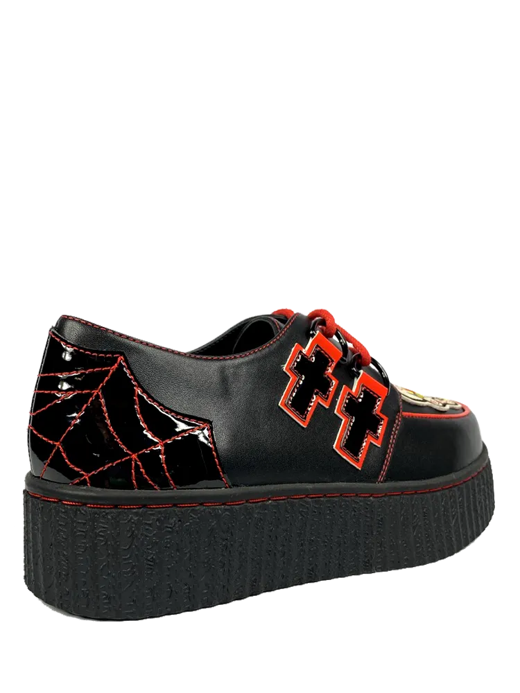 Black/Red Krypt Muerta 1.5" Platform Creeper Shoe