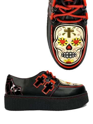 Black/Red Krypt Muerta 1.5" Platform Creeper Shoe