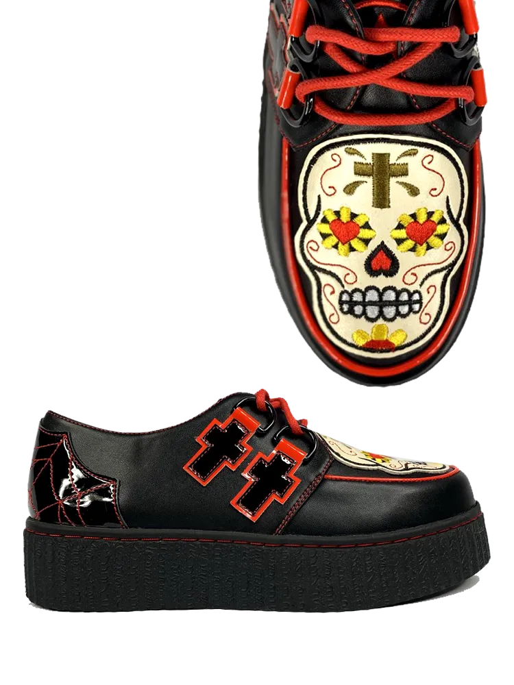 Black/Red Krypt Muerta 1.5" Platform Creeper Shoe