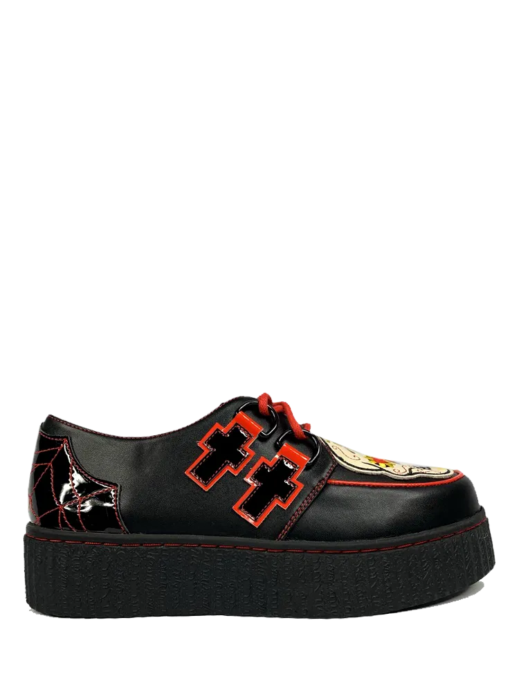 Black/Red Krypt Muerta 1.5" Platform Creeper Shoe
