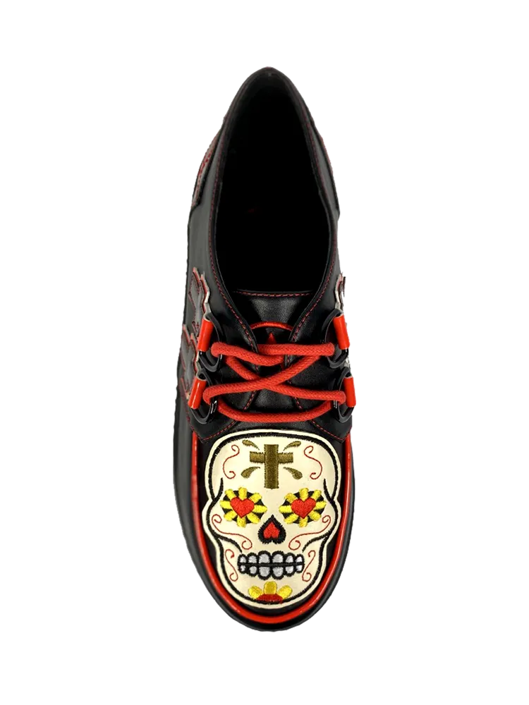 Black/Red Krypt Muerta 1.5" Platform Creeper Shoe
