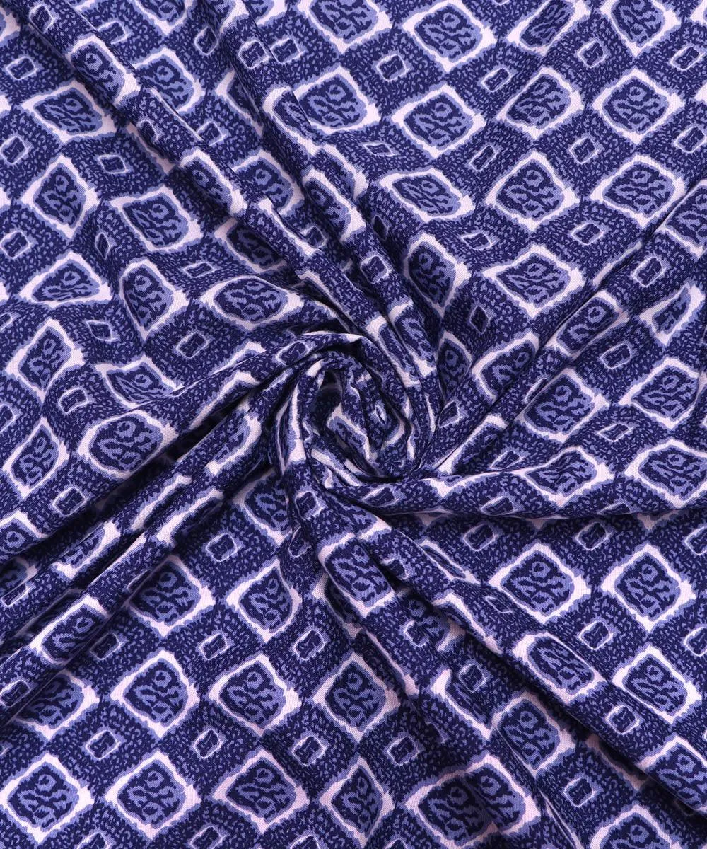 Blue Colour Geometric Print Crepe Fabric