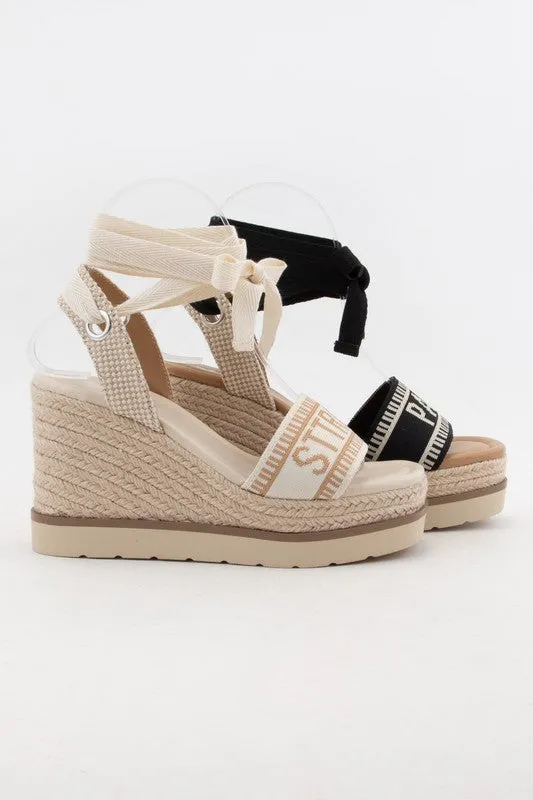 Bone/Natural Times City Name Embroidered Upper Wedge Heel