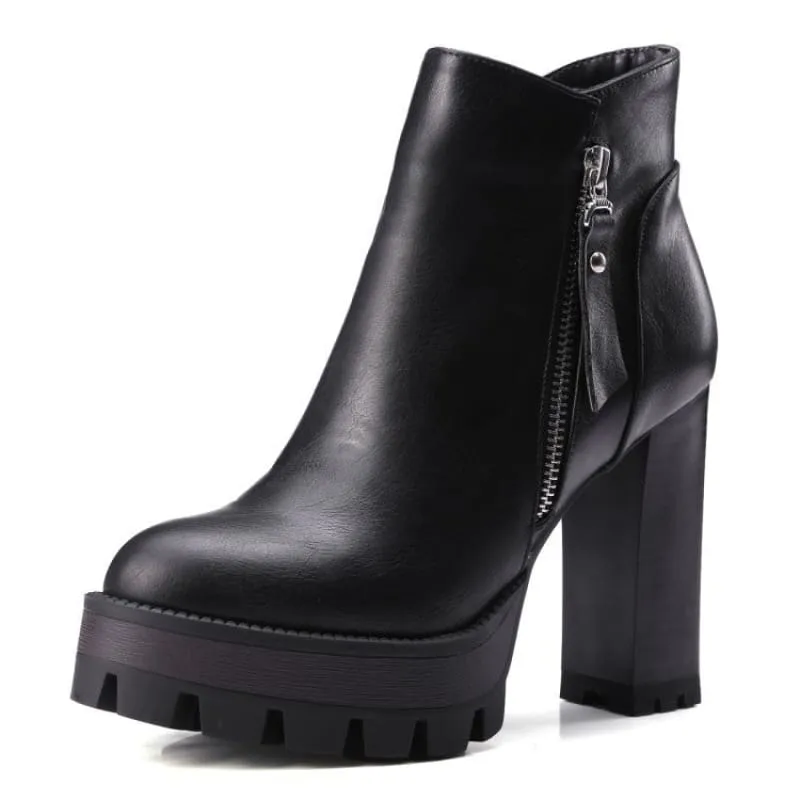 British Retro High Heel Boots with Thick Sole for Comfort and Style