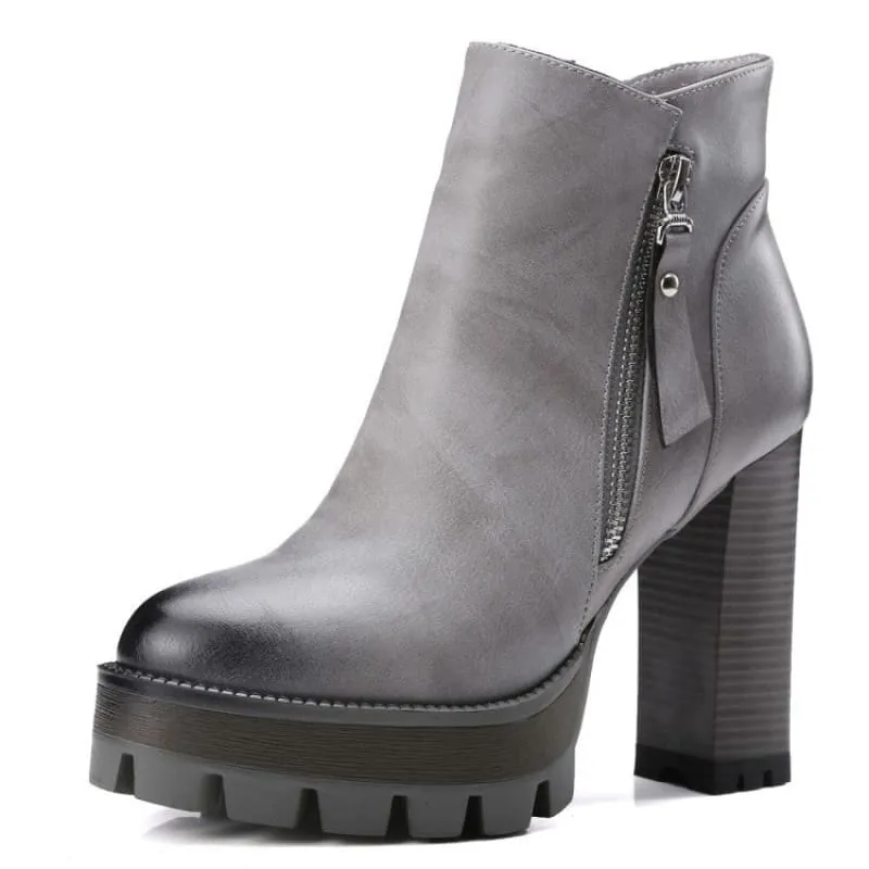 British Retro High Heel Boots with Thick Sole for Comfort and Style