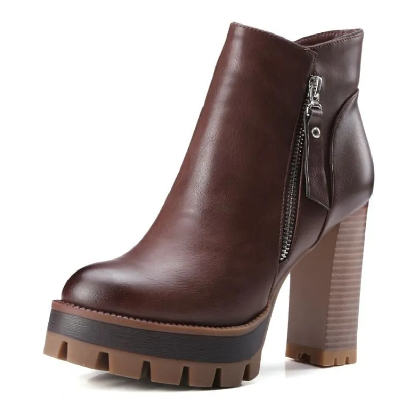 British Retro High Heel Boots with Thick Sole for Comfort and Style