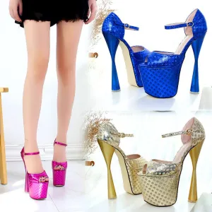 Club Peep Toe PU Platform Buckle High Heels