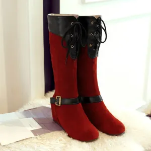 Color Block Round Toe Inside Heel Long Boots