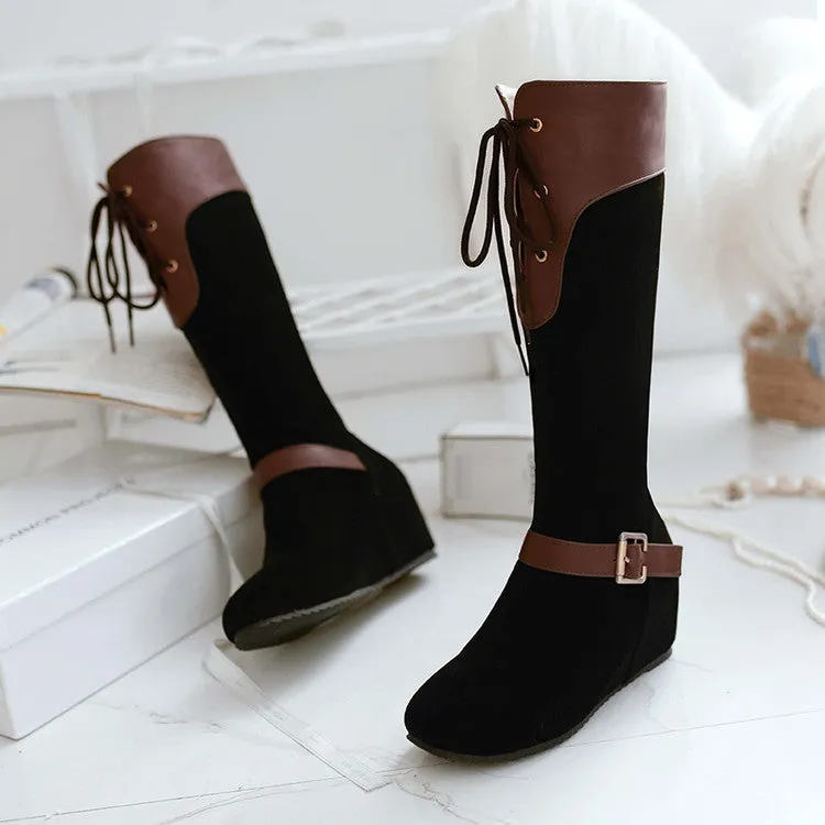 Color Block Round Toe Inside Heel Long Boots