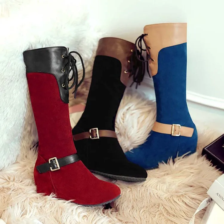 Color Block Round Toe Inside Heel Long Boots