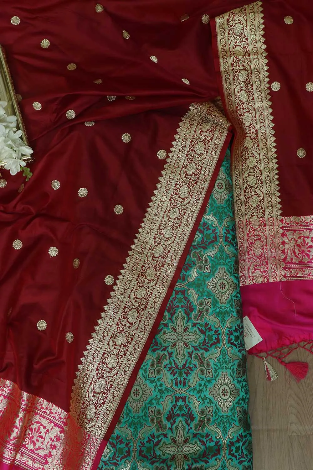 Elegant Blue Banarasi Kimkhwab Silk Suit With Maroon Handloom Banarasi Pure Katan Silk Dupatta