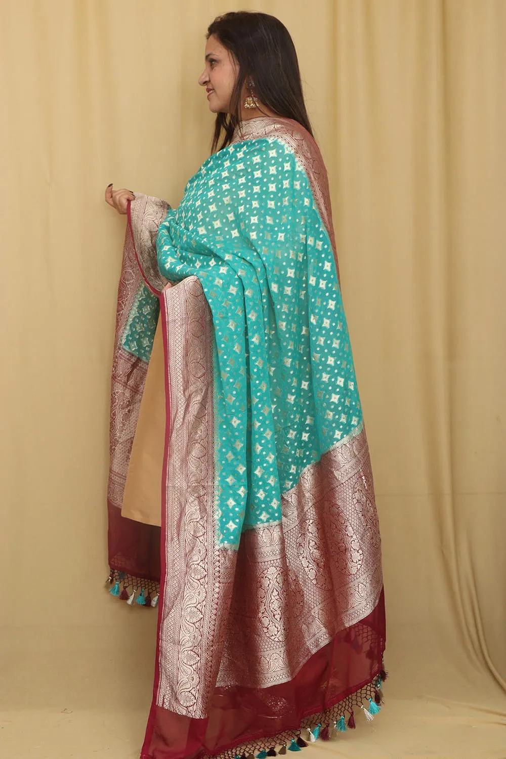Exquisite Blue Banarasi Handloom Pure Georgette Dupatta