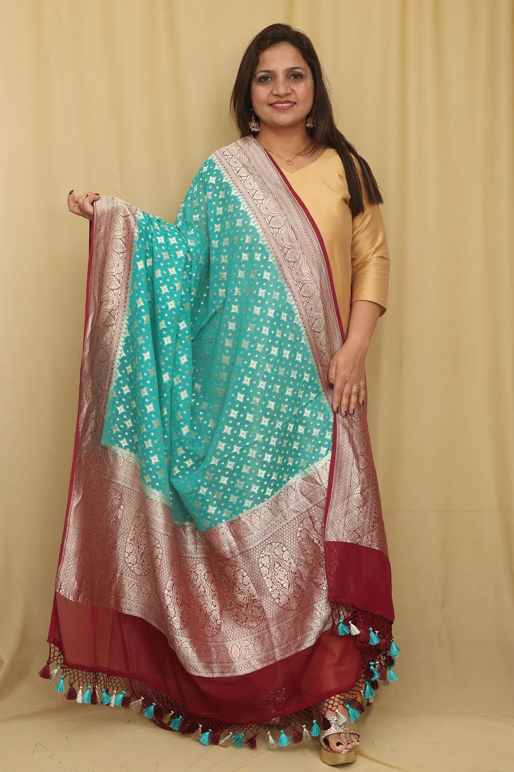 Exquisite Blue Banarasi Handloom Pure Georgette Dupatta