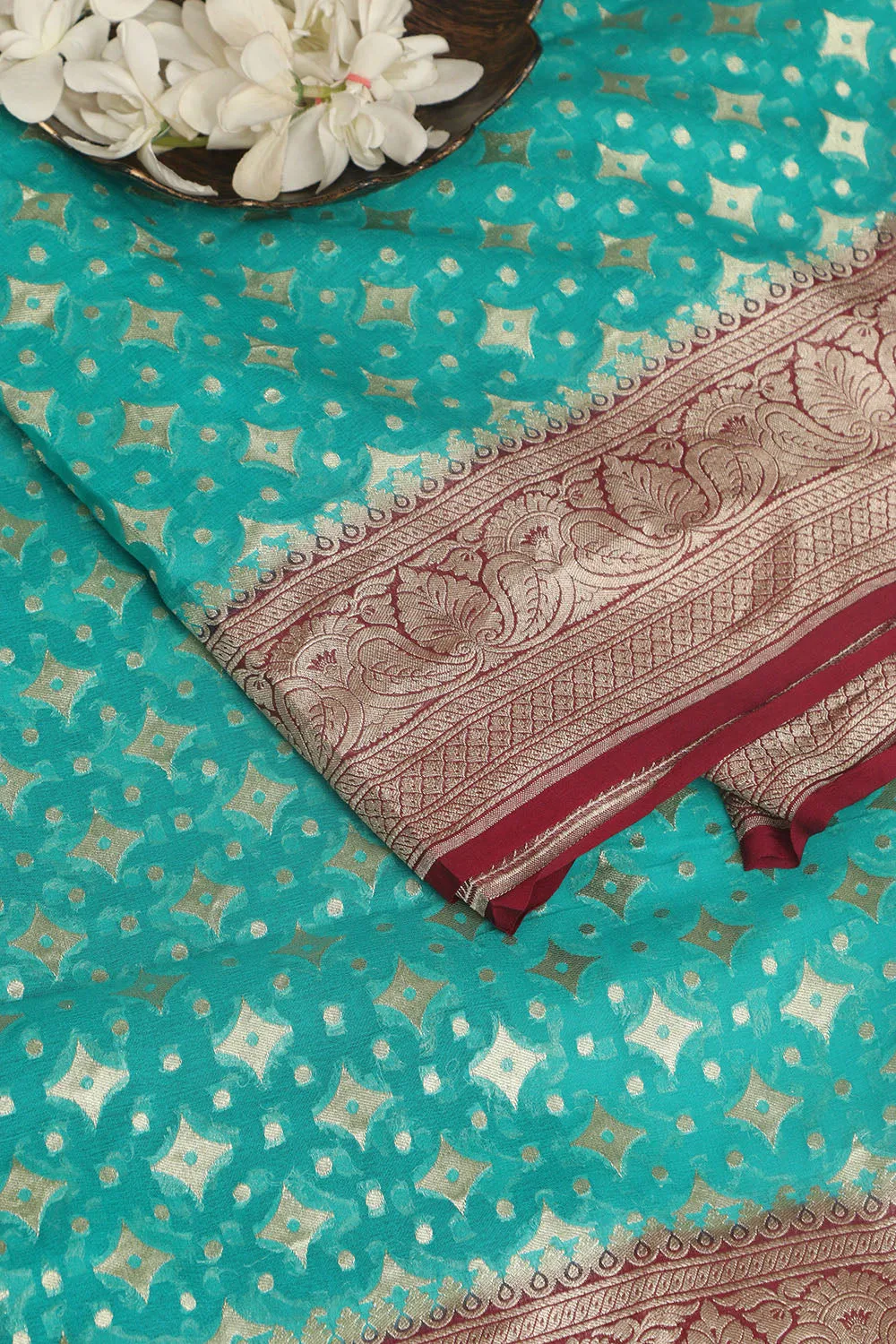 Exquisite Blue Banarasi Handloom Pure Georgette Dupatta