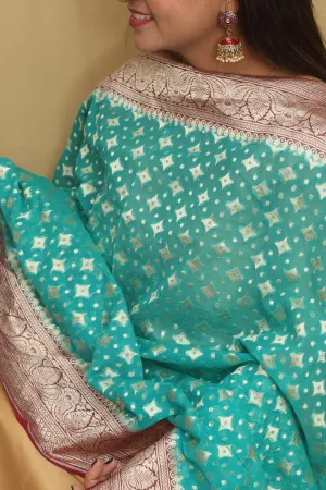 Exquisite Blue Banarasi Handloom Pure Georgette Dupatta