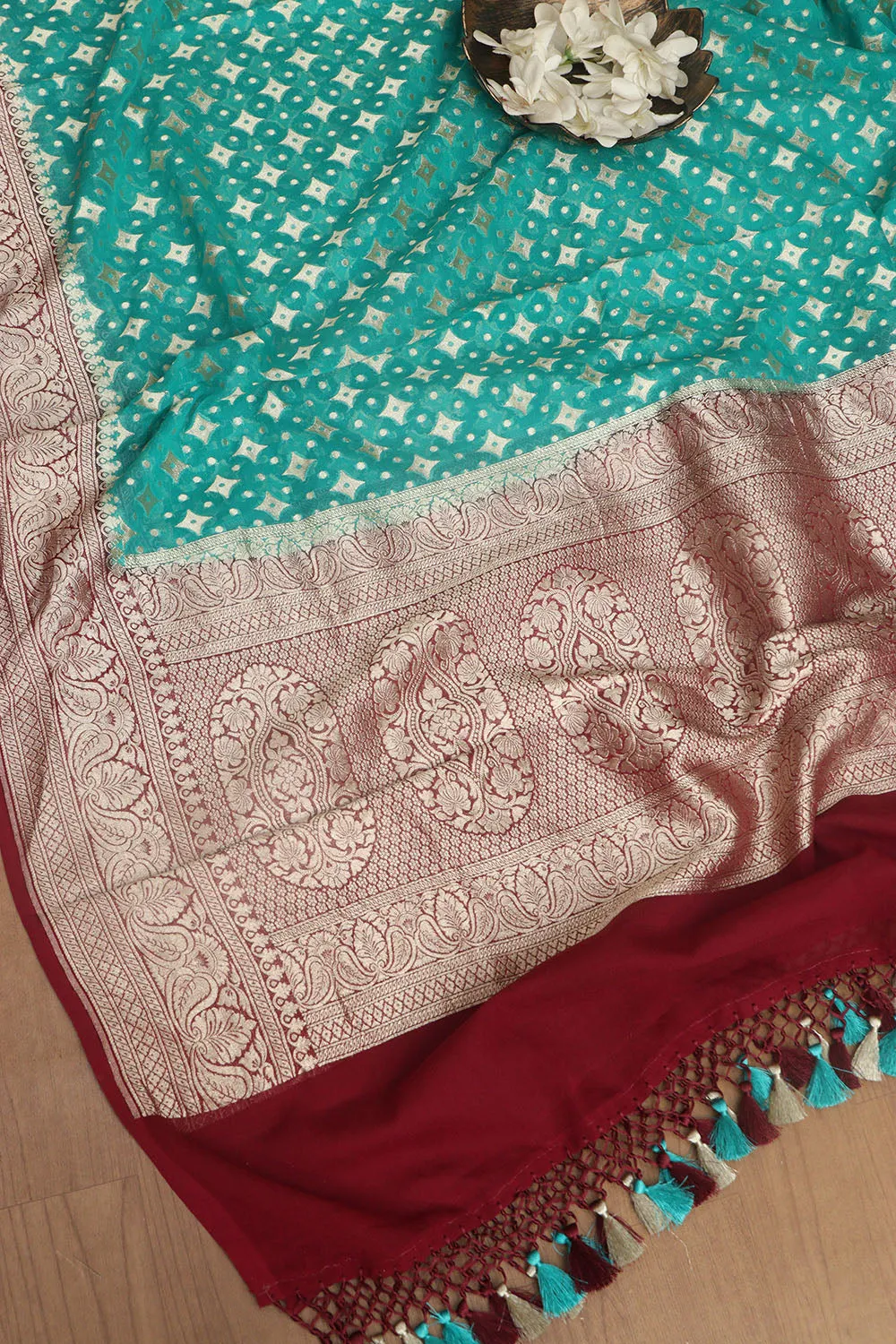 Exquisite Blue Banarasi Handloom Pure Georgette Dupatta