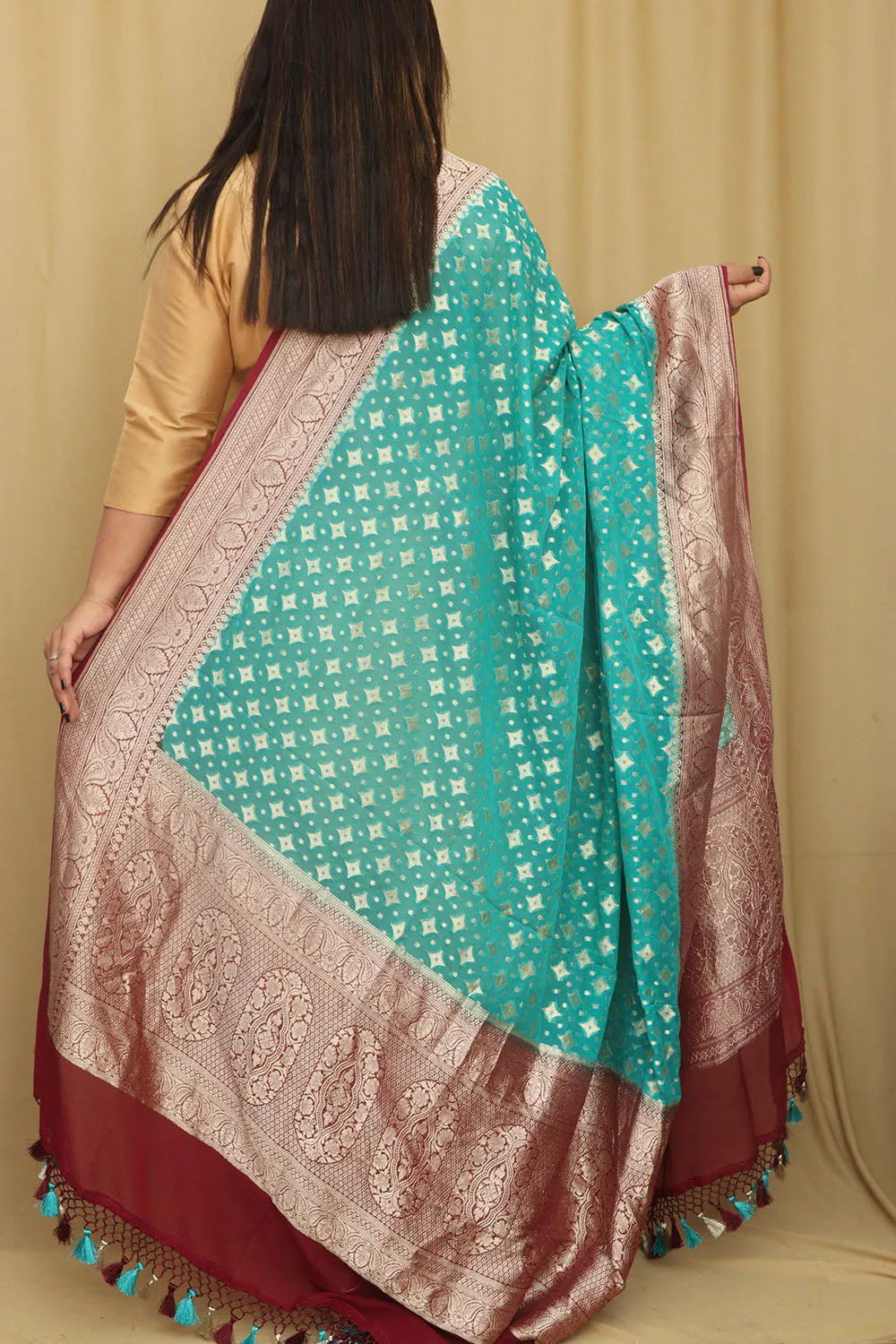 Exquisite Blue Banarasi Handloom Pure Georgette Dupatta