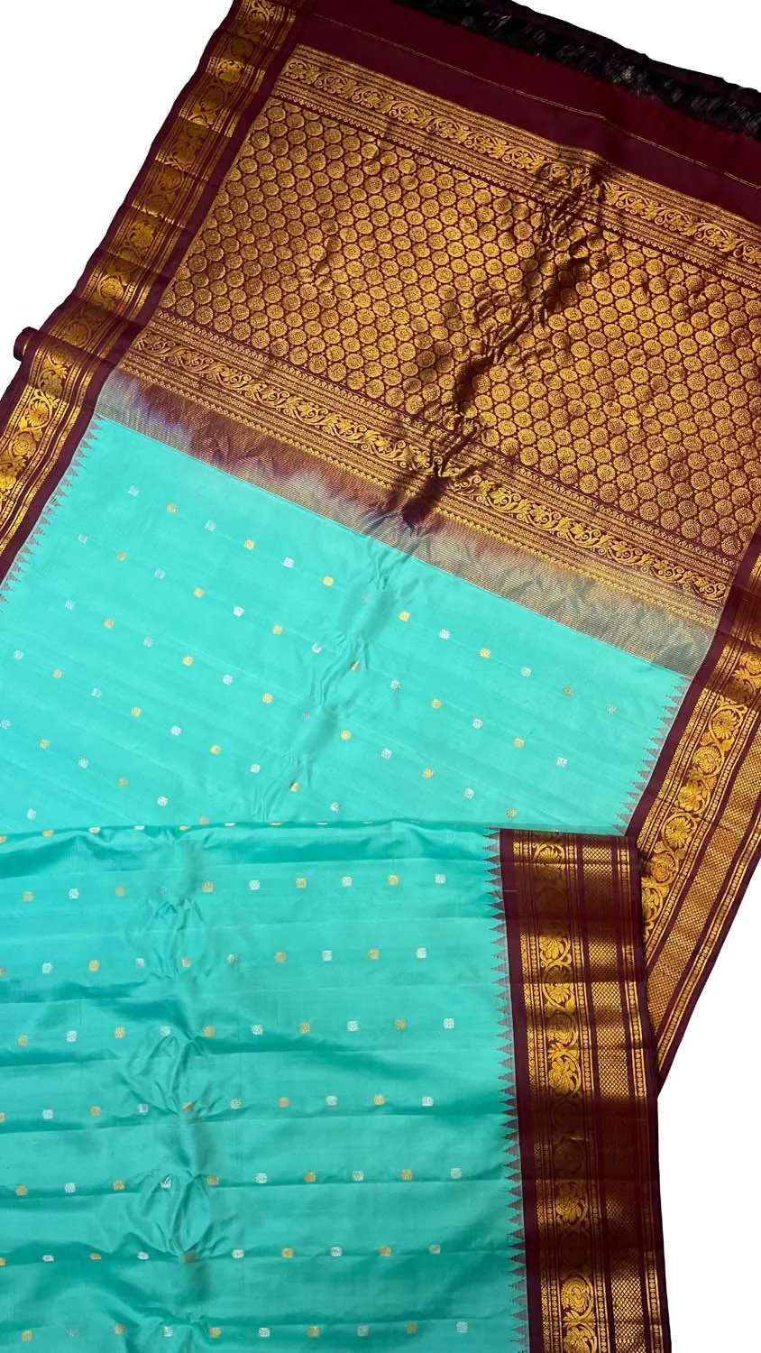 Exquisite Blue Gadwal Silk Saree - Handloom Beauty