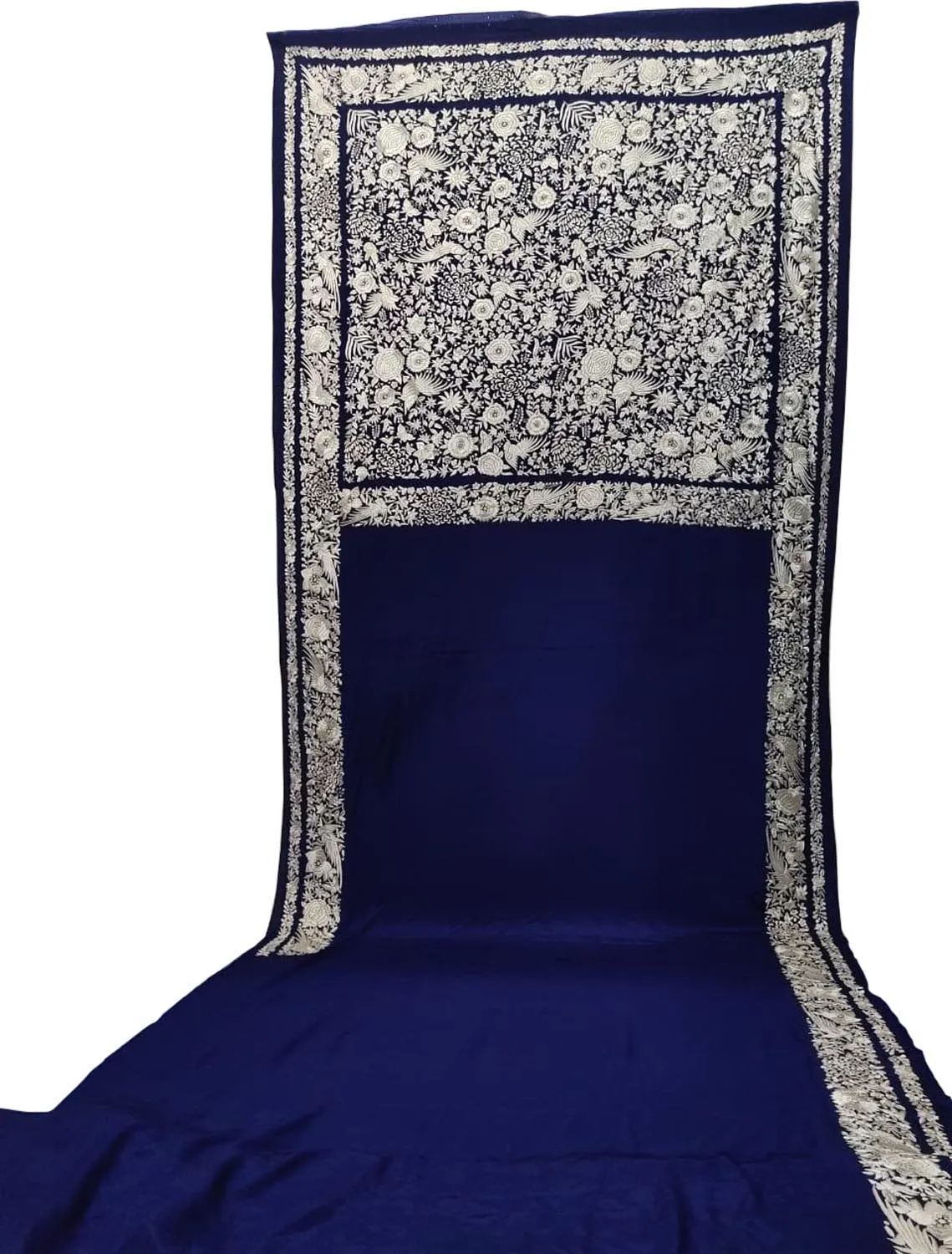 Exquisite Blue Parsi Gara Hand Embroidered Crepe Saree - Pure Elegance