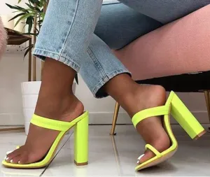 Flip Flop Square heel Stretch Fabric Hollow Women Shoes