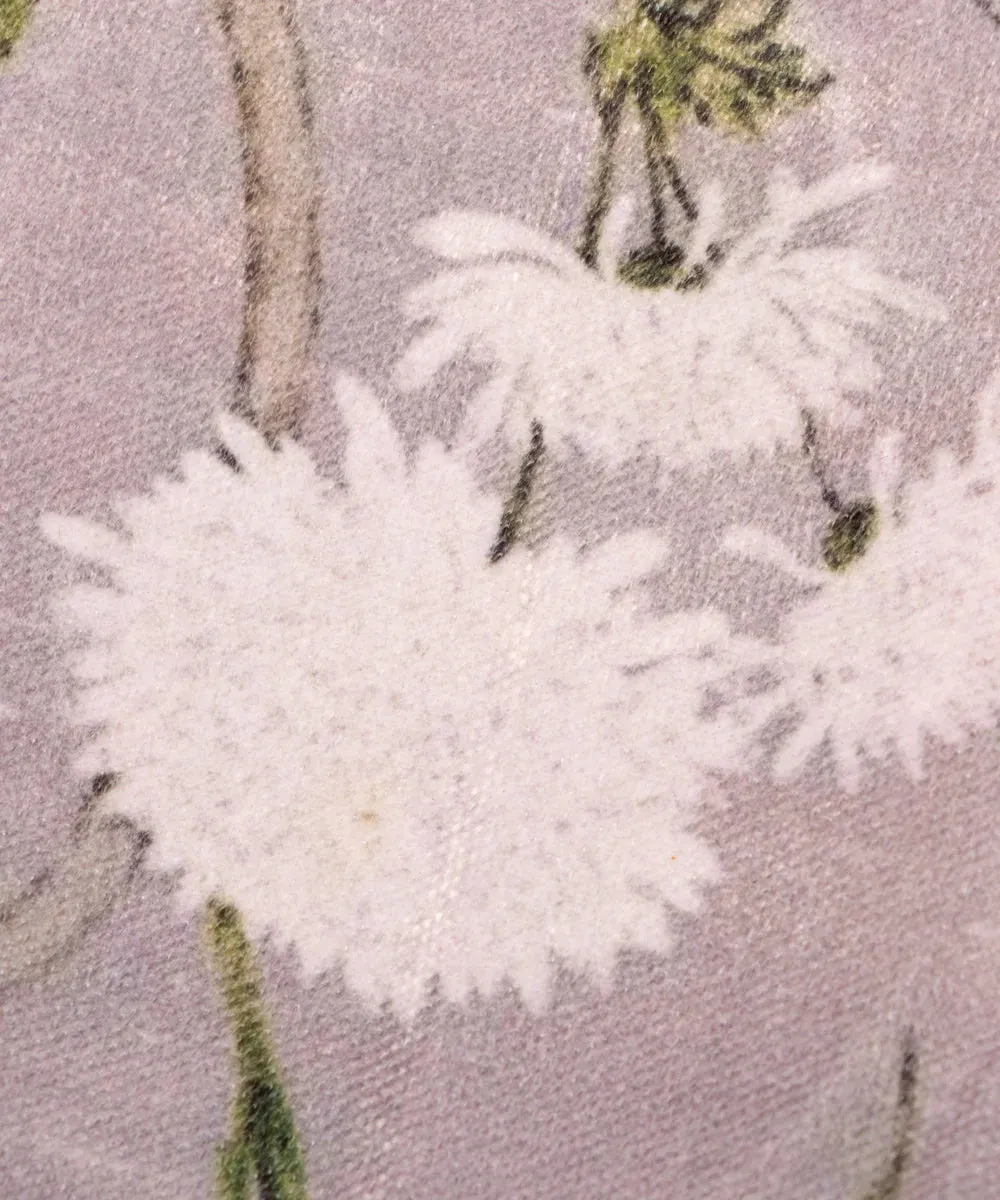 Grey Floral Digital Print Velvet Fabric