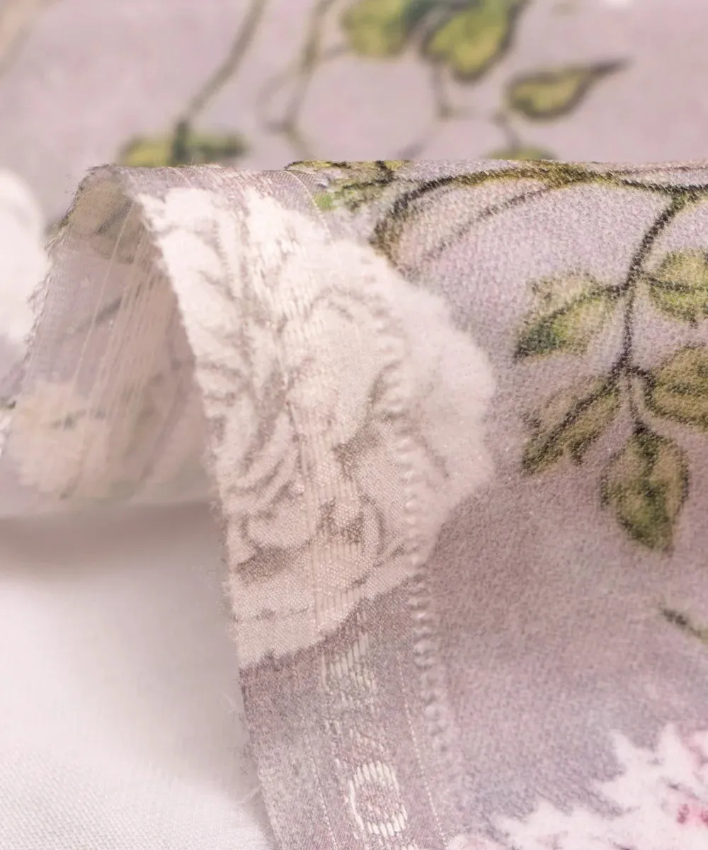 Grey Floral Digital Print Velvet Fabric