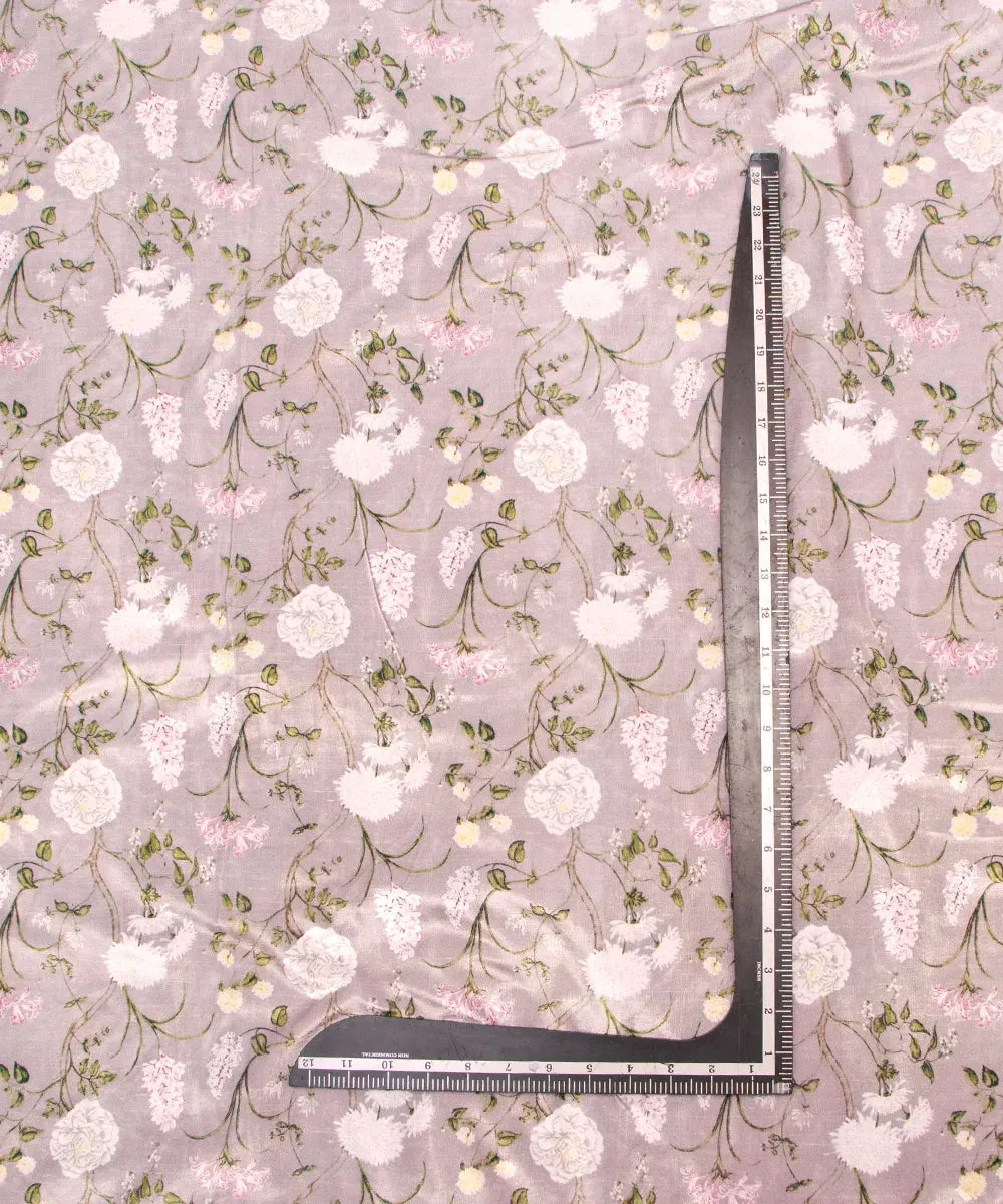 Grey Floral Digital Print Velvet Fabric