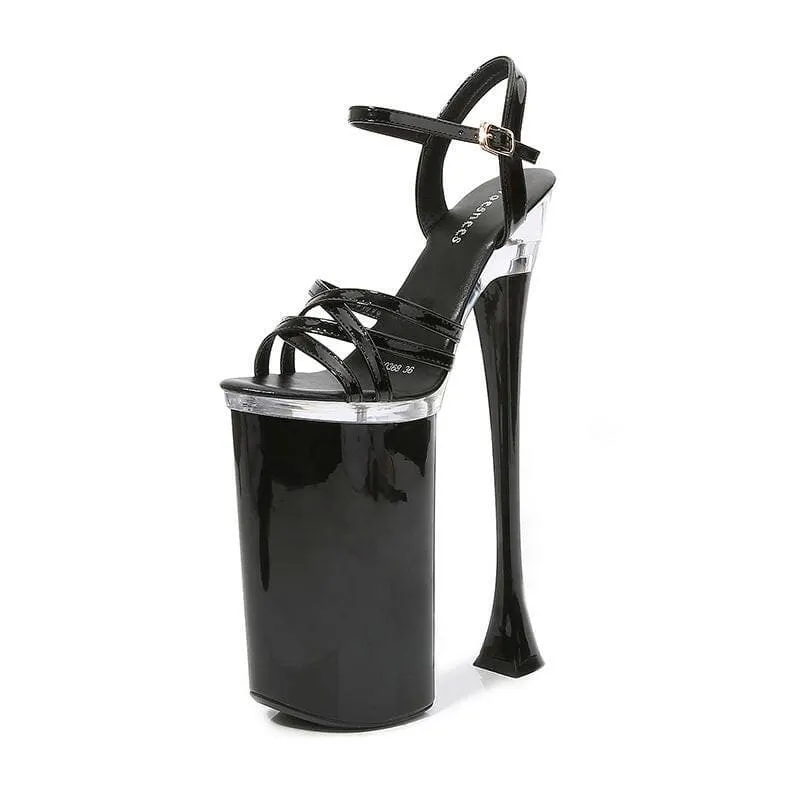 High Heel Buckle Sandals Platform with 26cm Heels and White Straps