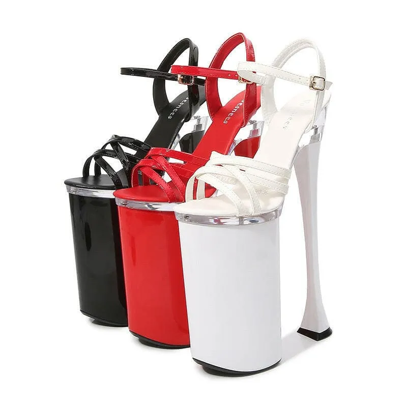 High Heel Buckle Sandals Platform with 26cm Heels and White Straps