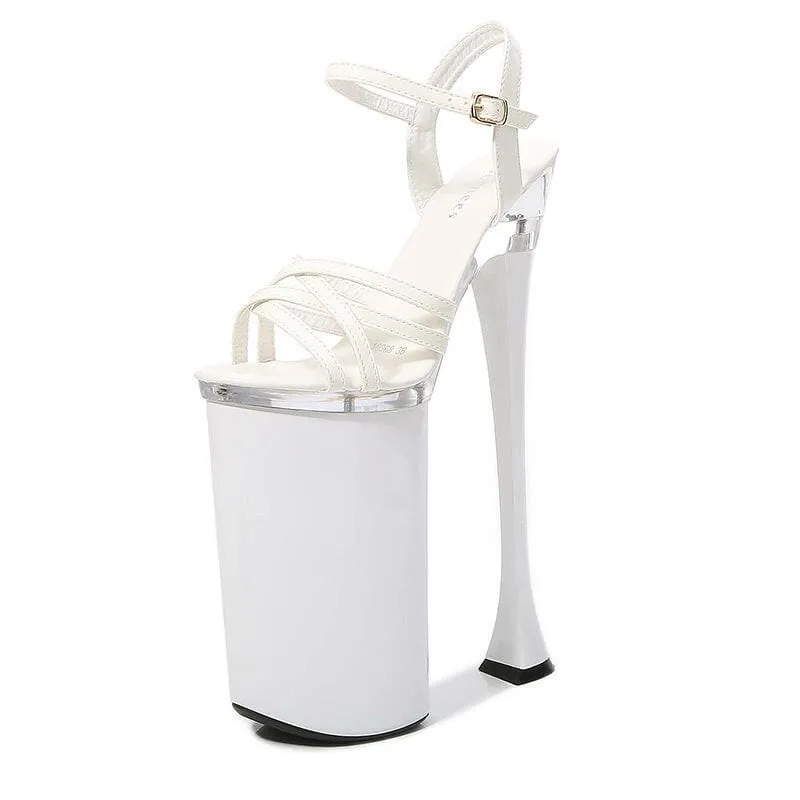 High Heel Buckle Sandals Platform with 26cm Heels and White Straps