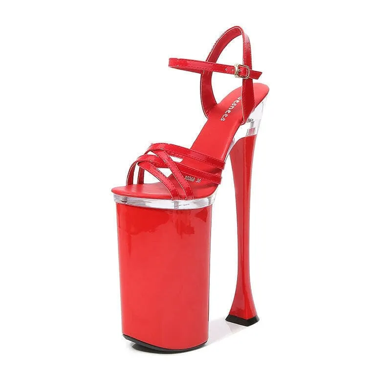 High Heel Buckle Sandals Platform with 26cm Heels and White Straps