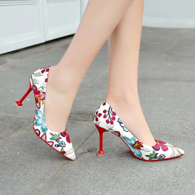 KUCLUT Floral Printed High Heel Shoes
