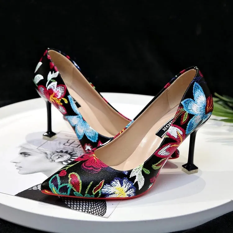 KUCLUT Floral Printed High Heel Shoes