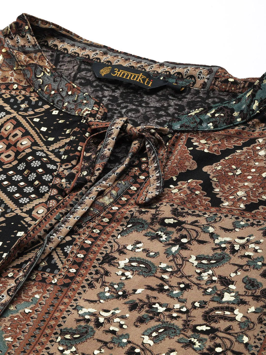 Multi Printed Tie-Up Neck Ethnic Tunic