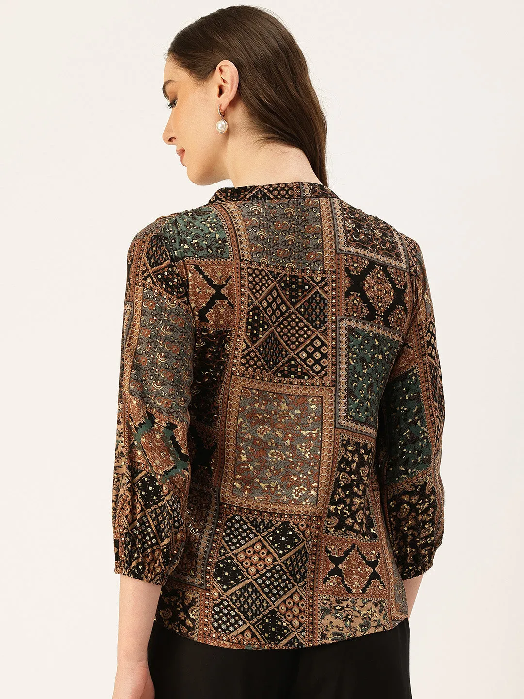 Multi Printed Tie-Up Neck Ethnic Tunic