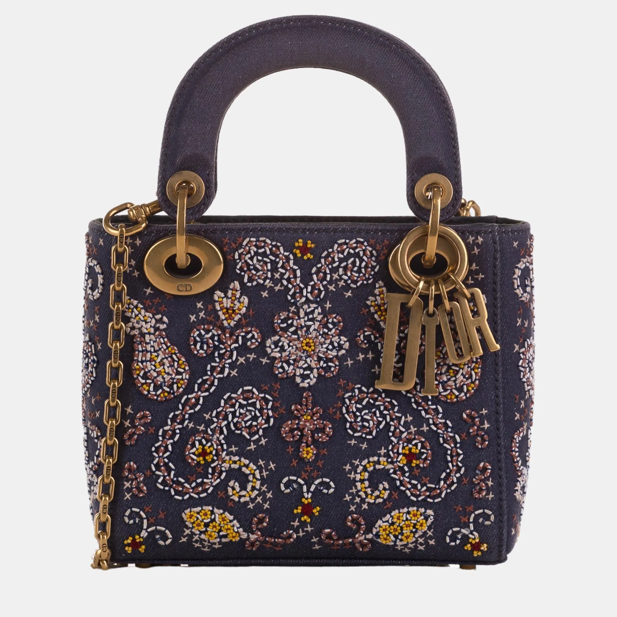 Navy Blue Mini Denim Embroidered Lady Dior