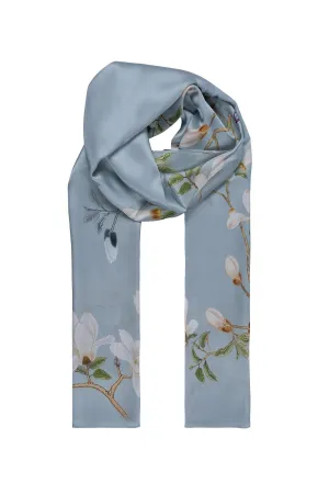 Pale Blue Oblong Pure Silk Printed Scarf 70x155 cm