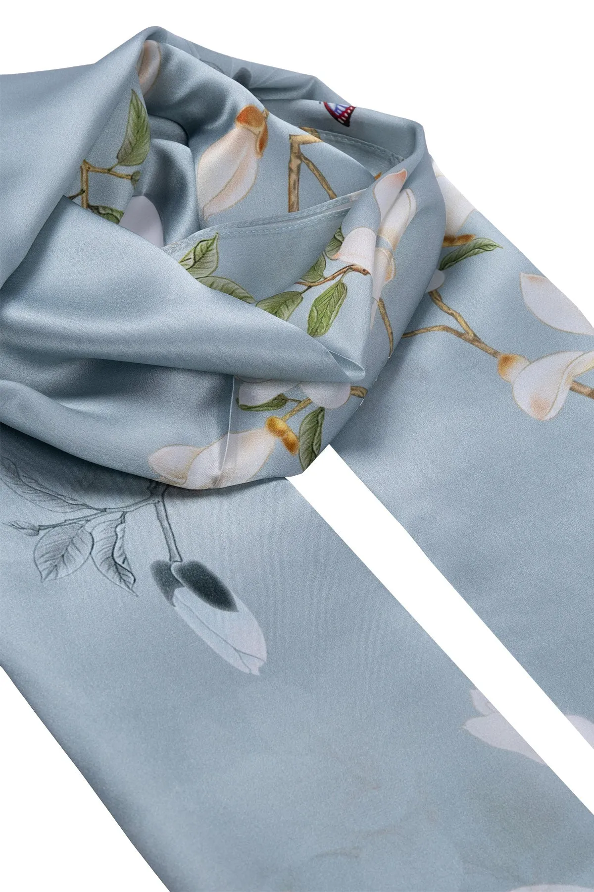 Pale Blue Oblong Pure Silk Printed Scarf 70x155 cm